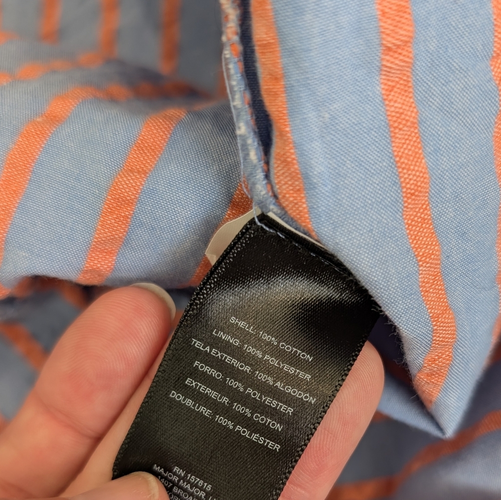 🩵SOLD🧡Tahari ASL Blue and Orange Striped Midi Dress With Puffy Sleeves - Picture 6 of 8